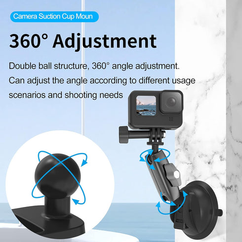 TELESIN Aluminum Camera Suction Cup Car Mount with Phone Holder, Windshield Dashboard Accessories for GoPro 12 11 10 9