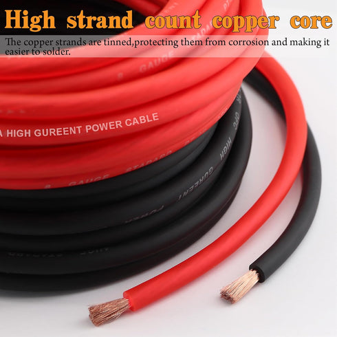 AWG 8 Gauge Wire Cable - 50ft Each (Black/Red) Copper Clad Aluminum CCA with 8ga terminals, 60A ANL Fuse Block for