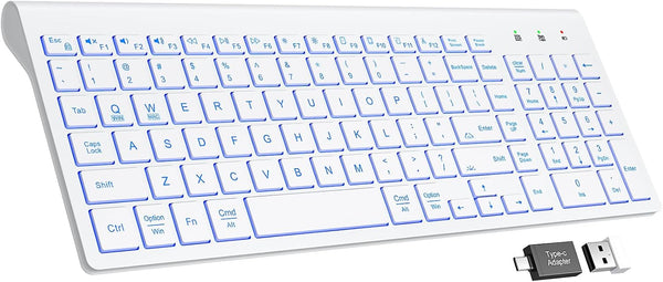 SABLUTE Wireless Keyboard with 7 Colored Backlits, Rechargeable Silent Compact Cordless Computer Keyboard