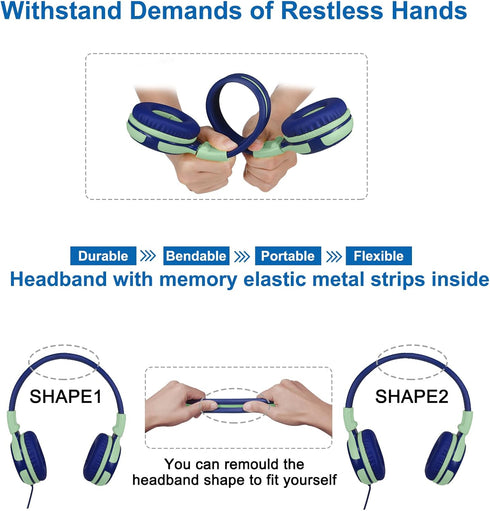 SIMOLIO Kids Headphones for School, Safe Volume Limiter with Microphone, Adjustable & Foldable Wired Headsets for