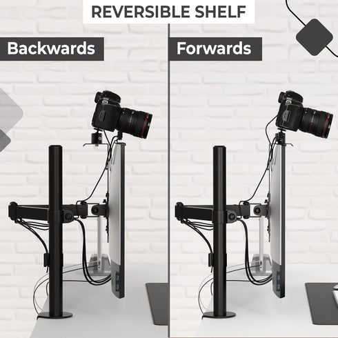 HumanCentric 100x100mm DSLR Monitor Mount Extra Large, Desk Camera Mounting, Light Webcam, Microphone Shelf for Monitor