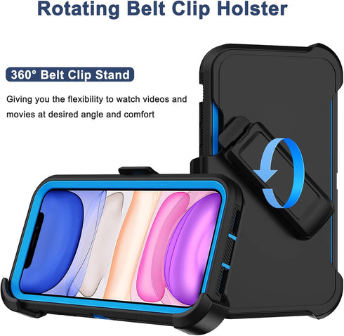 iPhone 11 Case with Belt Clip Holster, 2 x Screen Protector, Military Grade Heavy Duty Shockproof Dust-Proof Cover