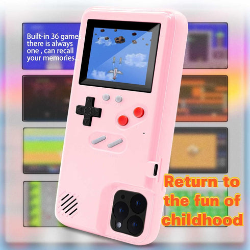 Game Console Case for iPhone, Retro Protective Cover with 36 Small Games, Full Color Display, Video Game Case for