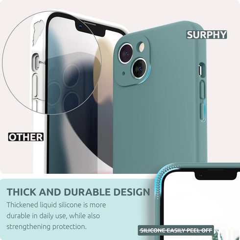 SURPHY Compatible with iPhone 13 Case, Liquid Silicone Phone Case with Screen Protector, Cactus Green 6.1 inch 2021
