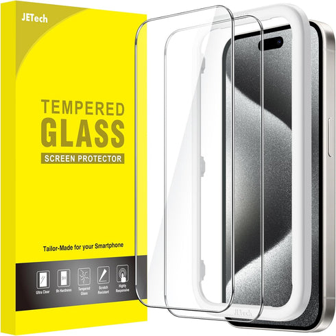 JETech 2-Pack Tempered Glass Screen Protector for iPhone 15 Pro 6.1-Inch, HD Clear, Bubble Free, Case-Friendly, Easy