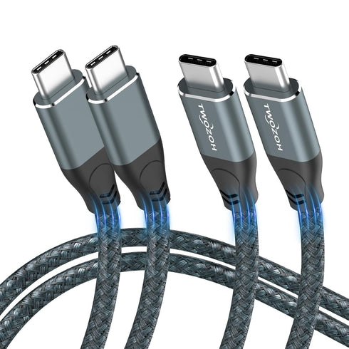 Twozoh 3.3FT USB C to USB C Cable 20Gbps, 100W PD Fast Charging, 4K Video Output, 2-Pack (Grey)