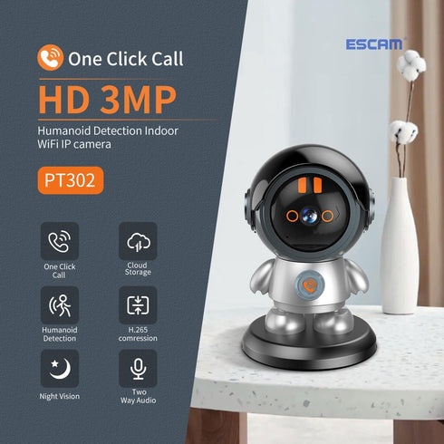 Robot Security Camera WiFi IP Camera, 3MP Surveillance Camera with Night Vision, Motion Detection, 2-Way Talk