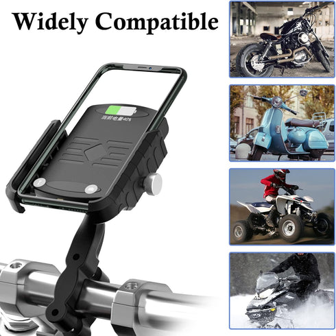 BATIGE Motorcycle Wireless Charger Phone Mount, 15W Qi Charger with USB 2.0, Waterproof for 12V/24V Devices