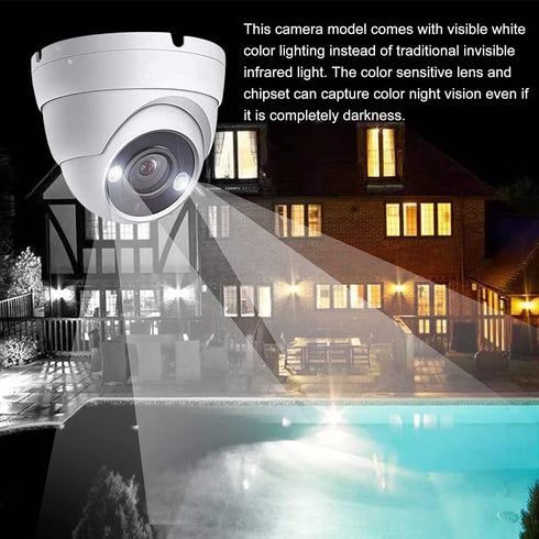 Real HD 5MP Full Color Night Vision Dome CCTV Security Camera, 65ft Night Vision, Outdoor, Full Metal
