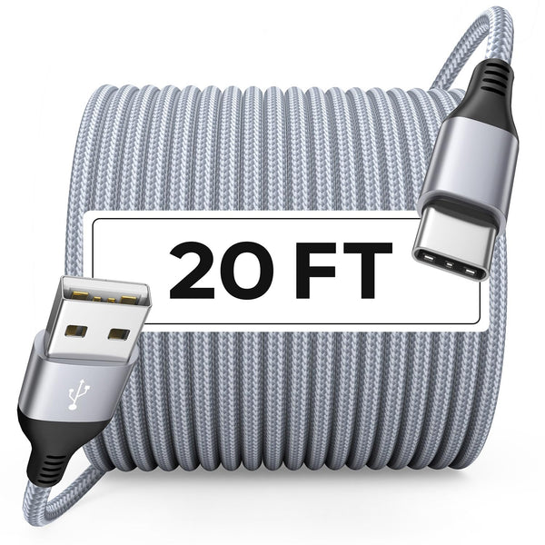 20Ft USB C Cable, Extra Long Fast Charging, Premium Durable Nylon Braided USB A to Type C Charger Cord for Moto LG Pixel