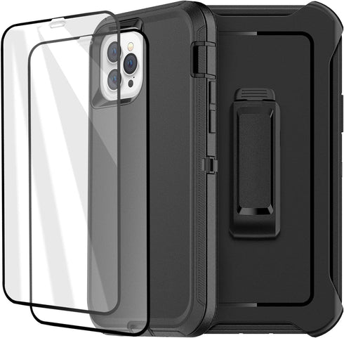 Defense iPhone 12 Case with Two Screen Protectors, 3 Layer Rugged Heavy Duty for iPhone 12/Pro