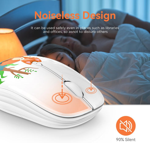 Cute Wireless Mouse, Dual Mode Bluetooth Mouse with 2.4GHz USB Receiver for Laptop, iPad, MacBook, Silent Cartoon Fox