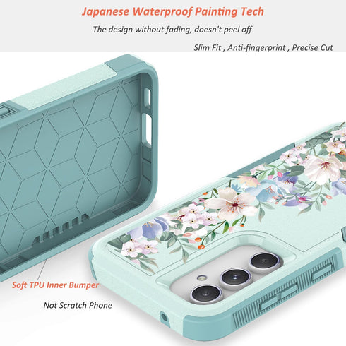Samsung Galaxy S23 FE 5G Case: Slim TPU Bumper with Cute Floral Design + Screen & Camera Lens Protectors (Mint