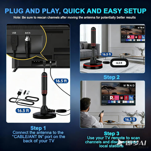 BAOZMINAN 4K 1080p,Easy Installation,16.5ft Cable,2 TV Antenna Smart TV Indoor,Long Range Reception for Local Channels