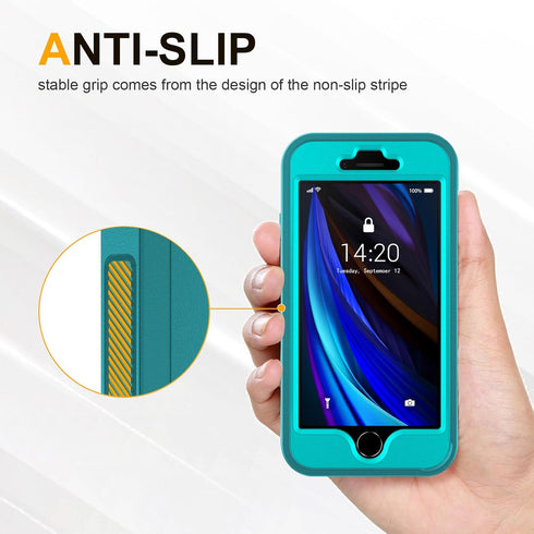 jaroco iPhone SE Case 2022/2020, Shockproof/Dust-Proof/Military Grade with Non-Slip Removable Cover, Light Blue/Green