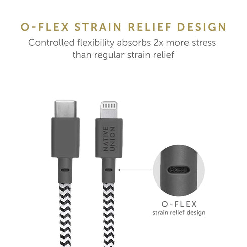 Native Union Belt Cable USB-C to Lightning 10ft, Ultra-Strong Reinforced Cable for iPhone 14, 13 and Earlier (Zebra)