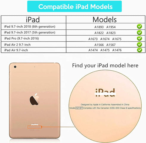 YH YIHE 9.7 Inch 9.7 6th/5th 2018/2017, 2/1& 9.7, YIHE Kids Case for iPad with Screen Protector, Shockproof Handle