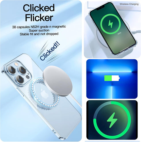 MGQILING iPhone 13 Pro Max Magnetic Glitter Case, Luxury Plating Bling Clear Phone Case with Camera Protector