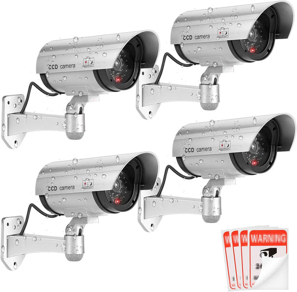 FITNATE Fake Camera, Dummy CCTV Surveillance System with LED Flashing Light, 4 Safety Warning Stickers, Fake Security