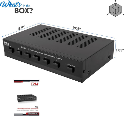 Pyle Home 6 Zone Channel Speaker Switch Selector Box, Hub for Multi-Channel High Powered Stereo Amplifier, 6 Pairs of