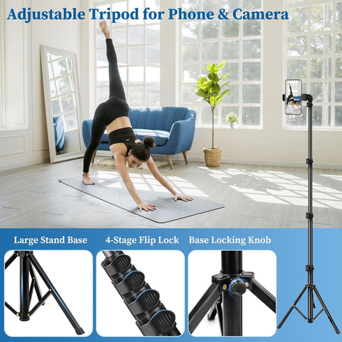 Phone Tripod, 70" Selfie Stick Tripod Stand with Remote Holder Carry Bag, Aluminum Alloy Compatible with iPhone Samsung