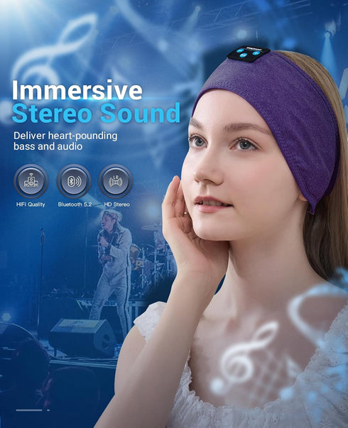 Voerou Sleep Headphones Bluetooth Headband, 10Hrs Wireless Sports Sleeping Headphones for Travel, Yoga, Workout,