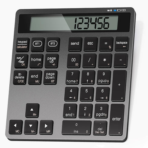 Awelbuy Rechargeable Wireless Number Pad for Laptop, Dual Bluetooth Number Keypad with Calculator