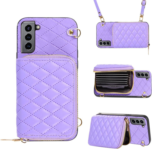 Furiet Samsung Galaxy S21 FE 5G Wallet Case, Detachable Crossbody Strap Zipper Purse with Multi Card Slot, PU Leather