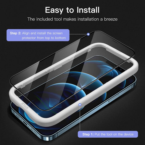 JETech 3-Pack Full Coverage Tempered Glass Screen Protector for iPhone 12/12 Pro 6.1", Black Edge, HD Clear,
