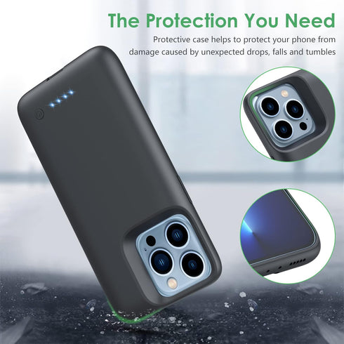 Feob Battery Case for iPhone 13/13 Pro - 7500mAh Portable Charger Case for Extended Battery Life, Black