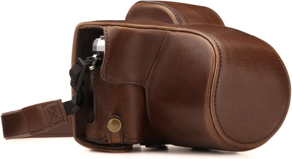 MegaGear Olympus OM-D E-M10 Mark III (14-42mm) Ever Ready Leather Camera Case and Strap - Dark Brown