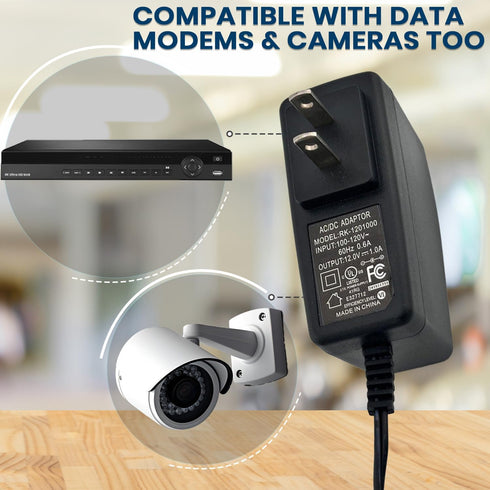 12V AC/DC Adapter Charger 120 Volts, Compatible with Modems, Routers, Webcams, CCTV Cameras, LED Strip Lights,
