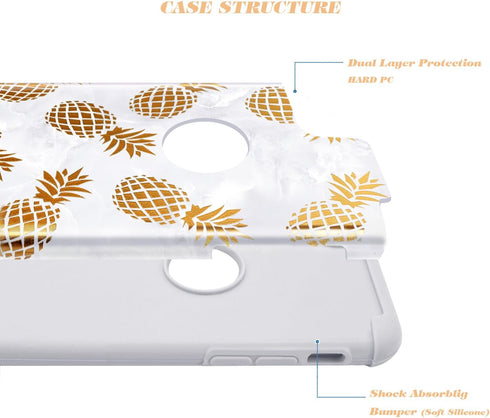 Fingic Pineapple Case for iPhone 8 & 7, Slim Golden Pineapple & Grey Marble Pattern, Hard PC Soft Rubber