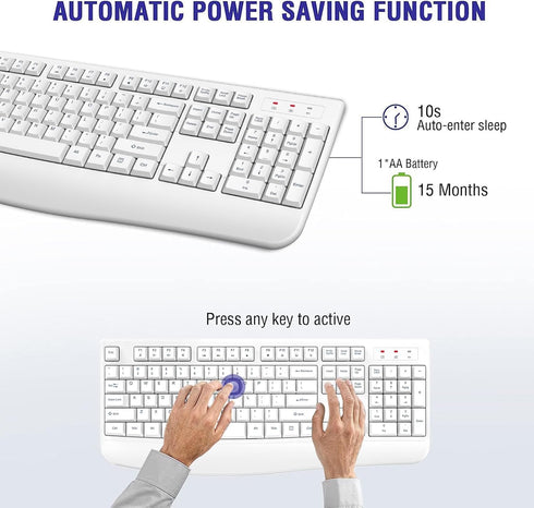QUASIO 2.4G Wireless Keyboard, Full-Sized Ergonomic Wireless Computer Keyboard with Wrist Rest for Windows, Mac OS