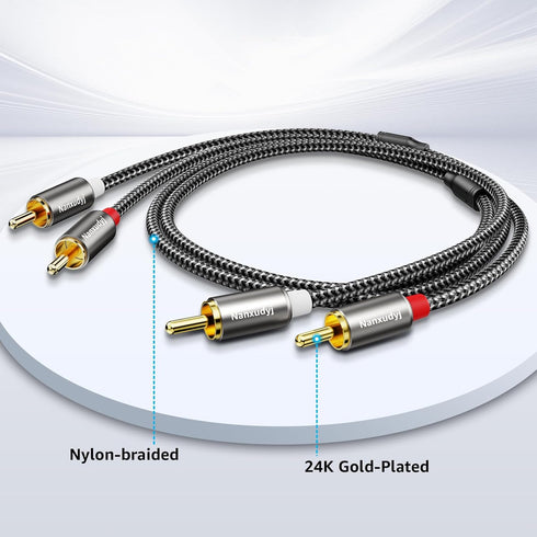 RCA Cable 6ft, 2RCA to 2RCA Audio Stereo Cable, Male to Male Gold Plated for Home Theater System