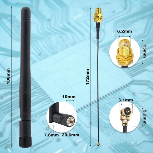 Kaunosta 433 MHF1 4-Pack, 2433MHz 3dBi 215cm MHF1 CCU3 CCU2 CC1101, MHz SMA Male Antenna Kit Radio Antenna Short