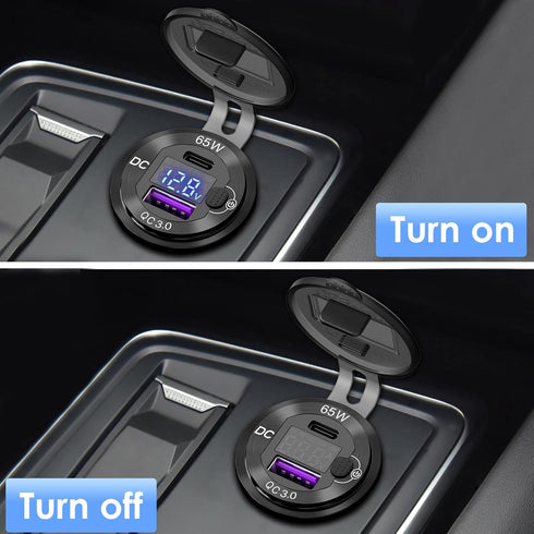 Qidoe 83W 12V USB Power Outlet, 65W PD USB-C Laptop Charger Socket and 18W QC3.0 Car USB Port with Digital Voltmeter
