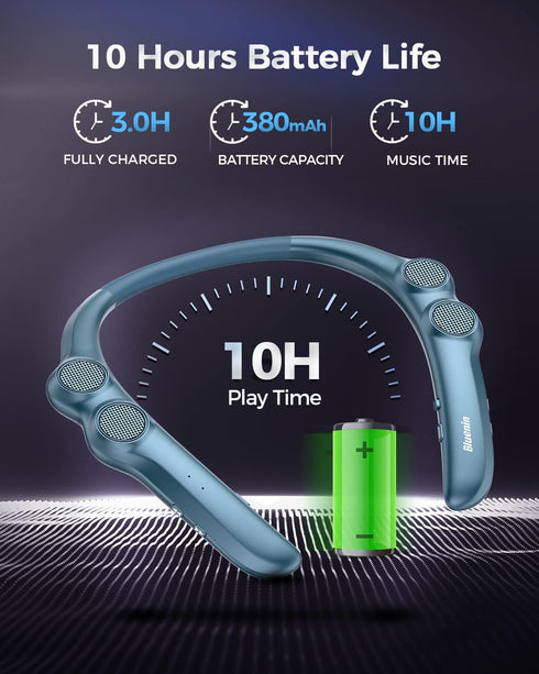 Portable Bluetooth Neckband Speakers, Wireless Wearable Speaker, 10 Hrs Playtime, CVC 8.0 Noise Cancelling (Blue)
