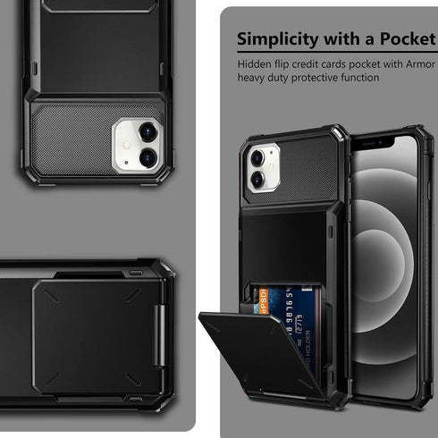 Vofolen Compatible with iPhone 12 Case, 5G Wallet with 4-Card Slot, Flip Hidden Pocket, Black