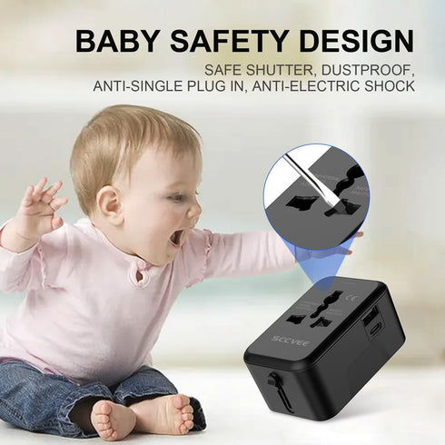 Universal Travel Adapter with USB C, All in One Worldwide Power Plug Adapter for USA EU UK AUS
