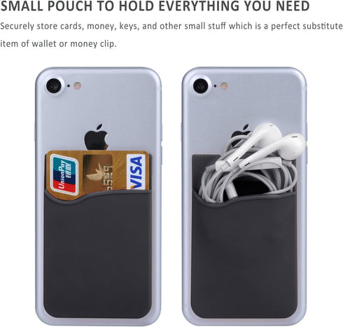 6 Pack Cell Phone Card Holder Pocket, Silicone Stick on Wallet for iPhone 15/14/13/12 Pro Max, Samsung Galaxy, Black