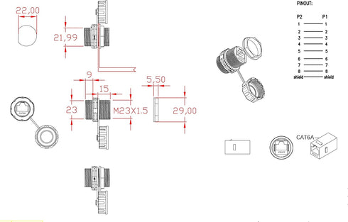 5PCS Panel Mounting Shielded CAT6A RJ45 Waterproof Connector - Cat5/5e/6/6E 8P8C Ethernet LAN Cable Coupler with