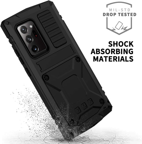 Aluminum Metal Waterproof Case for Samsung Galaxy Note 20 Ultra, Shockproof Military Heavy Duty Sturdy Protector, Black