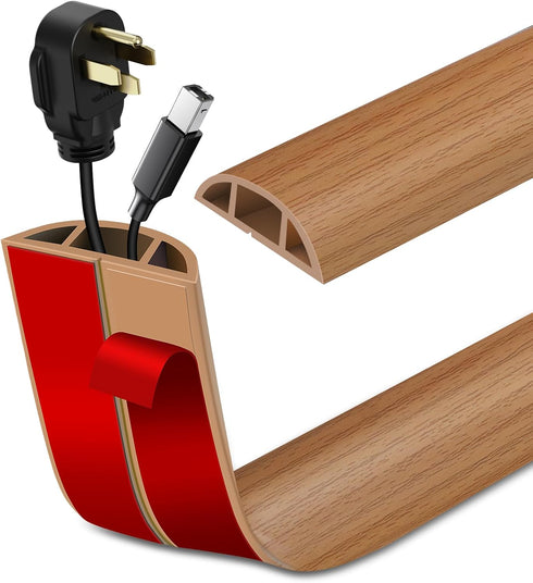 Floor Cord Cover Self Adhesive Cable Management Protector, Light Brown Wood, 20Ft for Floor Power Cords
