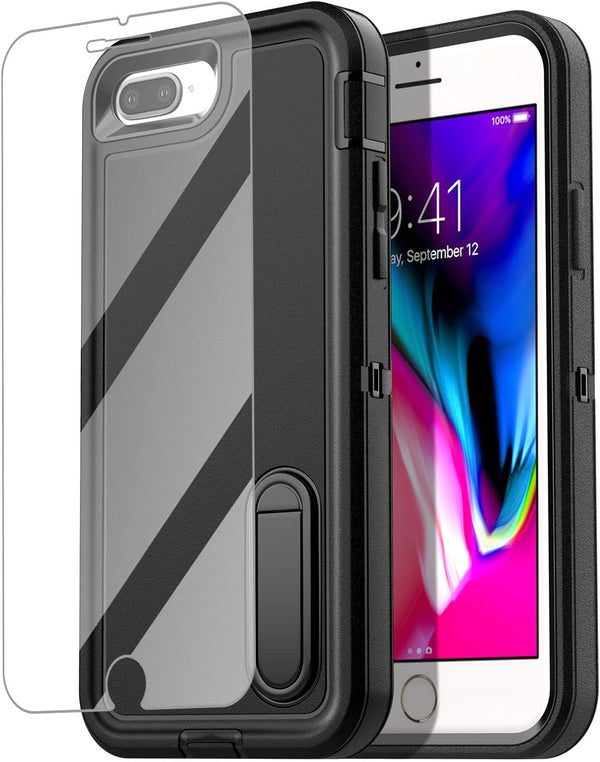 AICase iPhone 8 Plus/7 Plus Case: Rugged Shockproof, Heavy Duty Drop Protection, Built-in Kickstand & Glass Screen