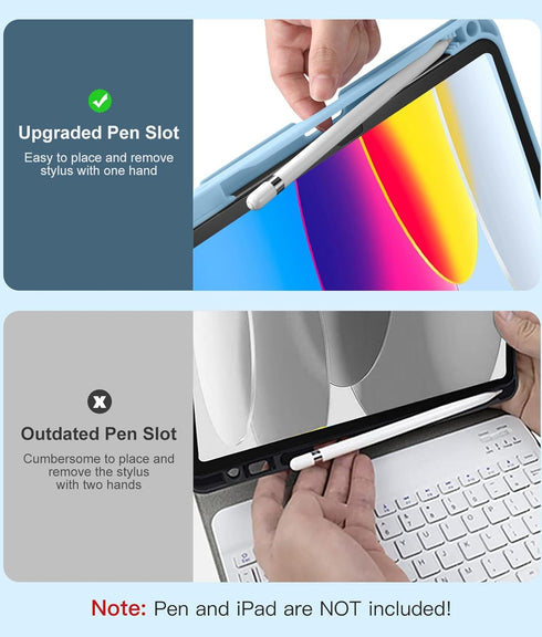 Hamile for iPad 10th Generation Case with Keyboard, 10.9 Inch, 7 Colors Backlit Wireless Detachable Folio Cover, Sky