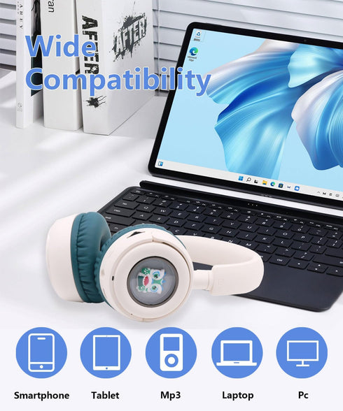 Wireless On-Ear Headphones Bluetooth with Microphone, Lightweight Foldable Wireless Headphones, Built-in LED Lights, FM