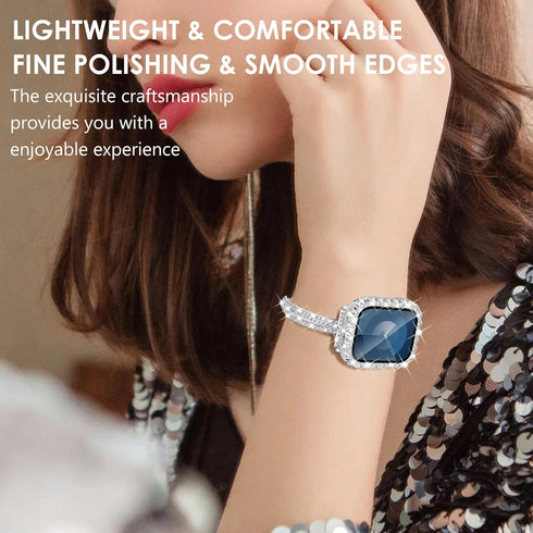 WINGLE Compatible with Apple Watch Bands 40mm for Women, Bling Diamond Slim Bracelet with Waterproof Bling Case
