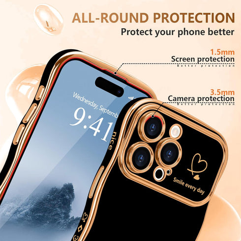 LCHULLE iPhone 15 Pro Max Case for Women, Cute Wave Frame with Love Heart Pattern, Shockproof Cover