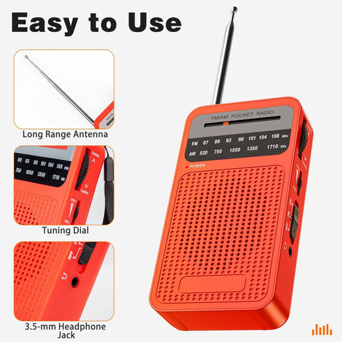 Goodes Portable AM FM Radio with Loud Speaker, Headphone Jack, 2AA Battery Operated for Long Range Reception, Pocket